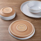 AmorArc 24 Pieces Ceramic Dinnerware Sets for 8, Handpainted Stoneware Plates and Bowls Set with Rustic Terracotta Underside, Scratch Resistant Dishes Set, Dishwasher & Microwave Safe, White