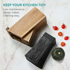 Navaris Wooden Kitchen Knife Block with Holder - Holds a Chopping Board, Phone or Tablet - Acacia Angled Design, 12.5 x 18.7 x 26.2 cm (4.9" x 7.4" x 10.3")
