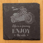 The Open Road Awaits: Motorcycle Coasters with Inspirational Quote - Square Slate - Set of 6