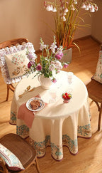 patdrea Designer Vintage Linen Round Tablecloth,Beige Breathable French Trees Pattern Table Cloth,Fall Decoration Table Cover for Kitchen Dining Christmas,Thanksgiving,Diameter 67"-Tatiana D