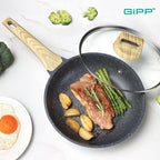 GiPP Nonstick Frying Pan Skillet with Lid - 9.5" Grey Granite Non Stick Pans, Omelette Pan with Heat-Resistant Handle, Compatible with All Stovetops, PFOA Free