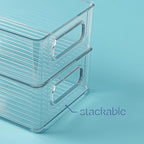 Plastic Food Storage 6 Pack Clear Container Bin with Handles for Organizing Kitchen, Pantry, Refrigerator, Freezer, Pantry, Cabinet, Closet, Bathroom. Stackable 10”x6”x3”