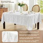 Newbridge Barcelona Luxury Damask Fabric Tablecloth, 70” x 70”, Square, White, 100% Polyester, No Iron, Soil Resistant Dining Room, Party and Banquet Table Cover