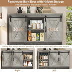 67.7 Inch Farmhouse Pantry Storage Cabinet with Sliding Barn Doors, 2 Drawer Farmhouse Coffee Cabinet with Adjustable Shelf, Side Board with Buffet Cupboard Livingroom Kitchen, Grey