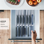 Domax Bamboo In-drawer Knife Block - Knife Drawer Organizer Insert Large Handle Steak Knife Holder, Kitchen Drawer Knife Organizer Fits for 12 knives and 1 Sharpening Steel (Not Included), Gray