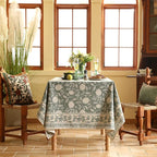 ISAENNE Designer Grayish Green Linen Square Tablecloth,Floral Elegant Stain Resistant Table Cloth,Fall Vintage Decor Tablecloths for Dining Thanksgiving Kitchen Tea Party,67"*67"-Andrew A