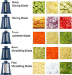 Rotary Cheese Grater Shredder - Upgraded 5 in 1 Cheese Grater with Handle and Strong Suction Base, Multi-purpose Julienne Slicer Ice Shaver Nuts Grinder for Ice, Vegetables, Fruit, Nuts