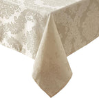 Newbridge Barcelona Luxury Damask Fabric Tablecloth, 52” Wide x 52” Square, Golden Beige, 100% Polyester, No Iron, Soil Resistant Dining Room, Party and Banquet Table Cover