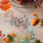 patdrea Designer French Linen Long Tablecloth for Rectangle Table,Vintage Red Floral Tablecloths,Dacorative Cover for Kitchen Dining,Tea Party,Christmas,Thanksgiving,Holiday,63"x87"-Newmari
