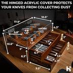 Premium Pocket Knife Display Case for 50 Knives - Extra Large Wooden Knife Organizer, Storage & Holder with Unique Pillars, 2 Drawers - Knife Collection Box - Handcrafted for Men