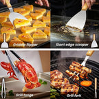 33PCS Griddle Accessories Kit, Flat Top Grill Accessories Set for Blackstone and Camp Chef, Stainless Steel Grill Spatula Set with Enlarged Spatulas, Basting Cover, Burger Press for Outdoor Barbecue