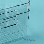 Plastic Food Storage 2 Pack Clear Container Bin with Handles for Organizing Kitchen, Pantry, Refrigerator, Freezer, Pantry, Cabinet, Closet, Bathroom. 10”x7.5”x5.3”
