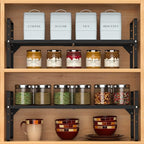 Expandable Counter Shelf, Adjustable Height Spice Rack Metal Mesh Board Shelf Organization for Kitchen Pantry Bathroom Office -Black