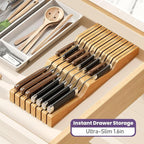 Bamboo In-Drawer Knife Block for 15 Knives(Not Included), Knife Drawer Organizer,Knife Holder Countertop,Block Knife Storage Organizer for Kitchen