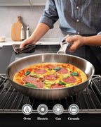 Tri-Ply Stainless Steel Frying Pans Set with Lid,PFOA&PTFE Free Skillets,Chef's Pan Set(8+10+12inch) Frying Pans for cooking,Induction Cookware Sets,Dishwasher and Oven Safe Kitchen set