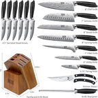 HOSHANHO 16-Piece Knife Set with Block, Ultra Sharp High Carbon Powder Steel Knife Block Set, Chef Knife Set Professional Kitchen Knives Set with Sharpener and Pakkawood Handle