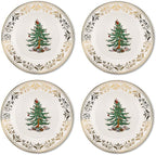 Spode Christmas Tree Gold Salad Plate (Set of 4) – 8-Inch Porcelain Dinner & Appetizer, Christmas Dinnerware & Holiday Tableware, Microwave & Dishwasher Safe, Festive Seasonal Dining Plate