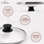 Cuisinel Cast Iron Skillet with Lid - 8"-Inch Frying Pan + Glass Cover + Silicone Grip Handle Holder - Pre-Seasoned Cookware - Indoor/Outdoor, Grill, Stovetop, Camping Fire, Induction Oven Use