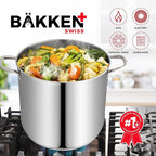Stainless Steel Stockpot with Tempered Glass Lid 20 Quart, Durable 18/0 Stainless Steel, Impact-Bonded Base for Even Heating, Riveted Handles, Oven & All Stove Compatible, Safe Up To 500°F (260°C)