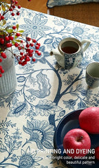 ISAENNE Designer French Linen Long Rectangle Tablecloth,Blue Floral Washable Indoor Table Cloth,Durable Home Decor Tablecloths for Dining Thanksgiving Kitchen Party Christmas,63"*94"-Ruyi B