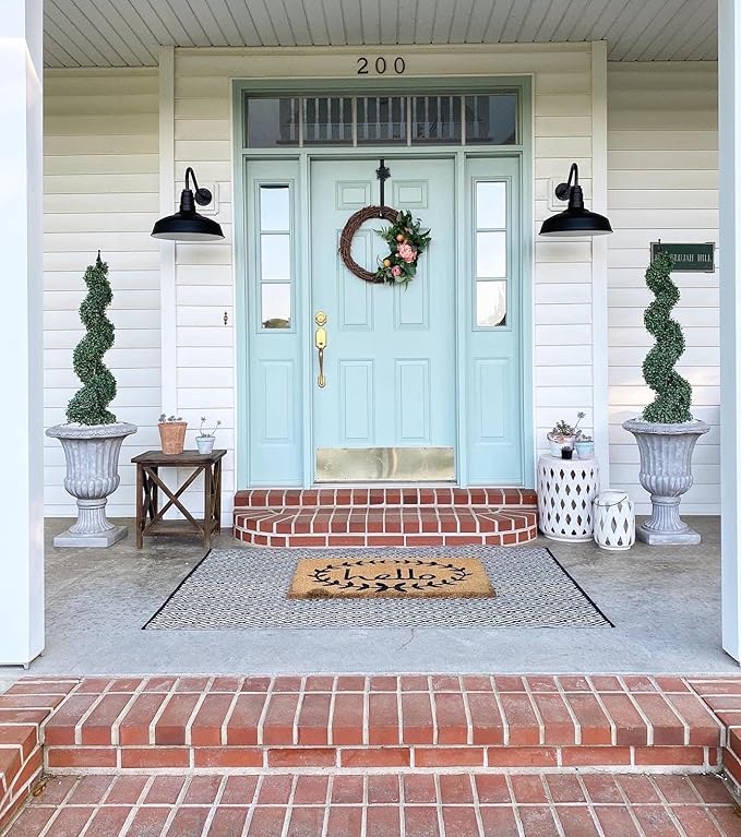 Steel Lighting Co. Gardena Barn Light | Outdoor Wall Mounted | 16" Dome | Upslope Gooseneck | Farmhouse Light Made in America | Black Exterior/White Interior