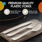 Party Solids Ivory Plastic Silverware Heavy Duty 300 Pieces Ivory Plastic Cutlery Sets, Utensil Sets, 100 Of Each Forks, Knives & Spoons Disposable Cutlery Set, Flatware Set For Party Supplies