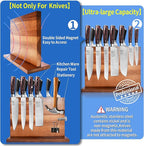 XYJ Extra Large Magnetic Knife Block Acacia Wood Knife Set Holder Stand With Stronge Magnetic Strip Kitchen Knives Storage Rack Organizer Tools No Drilling