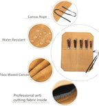 Knife Roll, Knife Cases Organizer-Durable Waxed Canvas With Cut Resistant Lining -5 Pockets (Khaki)