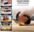 Zulay Kitchen Stainless Steel Garlic Press Rocker Set - Premium Garlic Mincer Garlic Crusher - New Innovative Garlic Crusher with Peeler and Scraper - Comfortable Grip (Black)