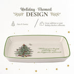 Spode Christmas Tree Rectangular Sentiment Tray (7" x 5") - Festive Earthenware Serving Plate for Holiday Snacks, Side Dishes, Treats, Durable Christmas Tableware - Microwave & Dishwasher Safe