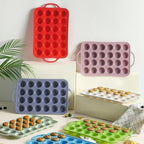 24 Cups Silicone Muffin Pan with Metal Reinforced Frame Mini Size Cupcake Pan Tray Egg Bites Silicone Circle Cookie Molds Muffin Tin Tart Pans Baking Sheet Set for Breakfast Sandwiches Round