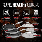 Hell's Kitchen Hybrid Fry Pan, Tri-Clad Stainless and Nonstick Ceramic PFAS Free, no PFOA, no PTFE, no Teflon, Non Toxic Cookware, Metal Utensil Safe, All Cooktops, Oven Safe (6 Piece Set with Lids)