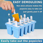 Silicone Popsicle Molds 10-cavity, DIY Ice Pop Mold for Kids Adult Teens, BPA Free Ice Cream Molds for Party Yogurt Juice Smoothies Sticks