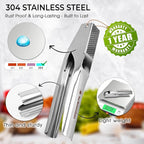 Garlic Press Stainless Steel - No Need to Peel Garlic Mincer & Crusher - 304 Inox, 7.34 Oz, Large Trough - Ergonomic Handle, Easy to Clean, Dishwasher Safe (2 Years Warranty) (Blue)