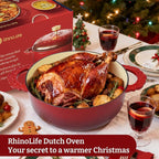 6 Quart Chip-resistant Enameled Cast Iron Dutch Oven Pot with Lid and Elegant Gold Hollow Knob With Handcrafted Inlaid Cubic Zirconia Detail, Safe For Bake,Stew, Braise, Boil, Deep Fry, Roast(Red)