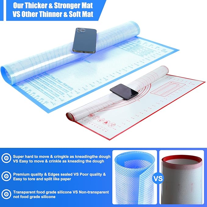 Non-slip Silicone Pastry Mat 34X26 inches Baking Mat with Measurement, Perfect for Dough, Pastry, Pie Crust, Fondant, Cookies, Bread, Pasta, Pizza, Counter Mats