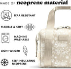 Fit & Fresh Remi Neoprene Lunch Bag For Women - Meal Prep Kit with Containers & XL Ice Pack, Self Insulating Neoprene-like Material, Machine Washable Lunch Bag, Tear & Stain-Resistant, Tan Toile