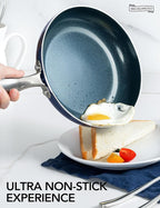 MICHELANGELO 10 Inch Frying Pan with Lid, Blue Frying Pan with Nonstick Diamond Infused Coating, Nonstick Frying Pans, Diamond Fry Pan Blue