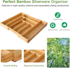 Pipishell Bamboo Silverware Organizer, Expandable Cutlery Tray, Utensil Drawer Organizer in Kitchen for Spoons Forks Knives, Multipurpose Use, Natural, Large