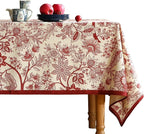 ISAENNE Designer French Linen Small Square Tablecloth,Red Floral Washable Indoor Table Cloth,Durable Home Decor Tablecloths for Dining Thanksgiving Kitchen Tea Party Christmas,55"*55"-Ruyi A
