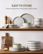 Famiware Annecy Plates and Bowls Sets, Service for 4 (16 Pieces), Dinnerware Sets with Pasta Bowls, Microwave and Dishwasher Safe Dishes Set, Chip and Scratch Resistant, Grey-White