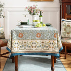 patdrea Designer French Linen Blue Tablecloth for Rectangle Table,Vintage Floral Table Cloth,Colorful Decoration Fall Cover Kitchen Dining for Thanksgiving,Tea Party,Christmas,55"x87"-Wensel