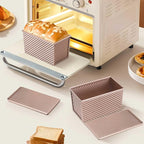 LIANYU Pullman Loaf Pan with Lid, 2 Pack 1 Pound Bread Loaf Baking Pan, Nonstick Homemade Sourdough Sandwich Bread Toast Box, Heavy Duty Corrugated Bakeware Tins with Cover, Rose Gold