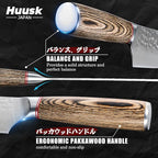 Huusk Japanese Kitchen Knife Set - 2-Piece Professional Chef Knives Set for Kitchen, Hand Forged Nakiri Vegetable Chopping Knife, Meat Cleaver Knife Set for Meat Cutting, Father's Day Gifts for Men