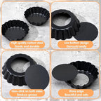 24 Pcs Mini Pie Tart Pans 3" with Removable Bottom Round Nonstick Quiche Pan Bakeware Egg Tart Molds Fluted Side Small Quiche Pans Steel Mini Pie Tins for Pies Mousse Cheese Cake Dessert