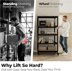 HOMEDANT House 5-Tier Metal Rolling Cart Shelf Rack Casters Heavy Duty Laminated Wheel Shelving Unit Adjustable Utility Storage Shelves Organizer Shelf Kitchen Garage 24.4" W x 16.5" D x 62.2" H 1Pack