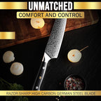 SliceElite Elite Series 7 Inch Santoku Knife VG10 Damascus Steel G10 Handle Dual Protection Cutting Kitchen Tool Sharp Vegetable Meat Chopping BBQ Chef Slicing Cleaver Cooking Camping Butcher Gift
