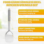 E-far 6-Piece Cooking Utensils Set, Stainless Steel Kitchen Utensils, Metal Heat Resistant Kitchen Tools Set Including Spoon, Soup Ladle, Slotted/Solid Turner, Skimmer, Pasta Server, Dishwasher Safe