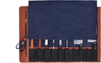 Leather Knife Roll Storage Bag, Elastic and Expandable 10 Pockets, Adjustable/Detachable Shoulder Strap, Travel-Friendly Chef Knife Case (Currant, Canvas)