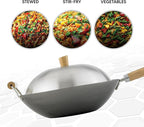 Helen's Asian Kitchen Wok Set - Wok Pan with Lid, 13.5 Inch Carbon Steel Wok - Nonstick Flat Bottom Wok for Stir Fry - Includes 4pc Accessories - Perfect for Gas, Electric, Induction Stovetops